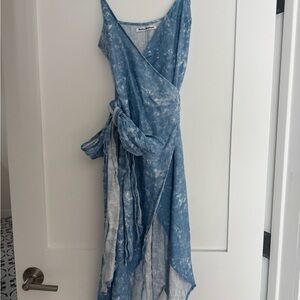 Reformation Blue Tie-Dye Wrap Dress – Size S